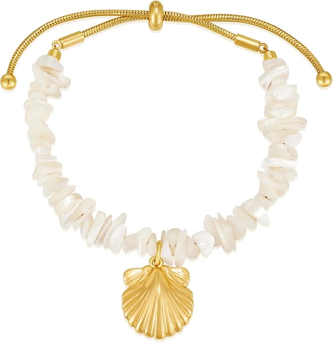 Gold Charm Bracelet for Women Boho Adjustable Shell Starfish Bracelet Summer Beach Ocean Statement Bracelets