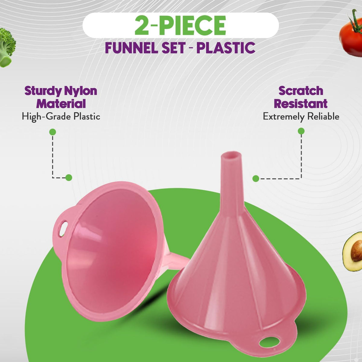 Crisp 2-Piece Funnel Set - All Purpose Funnels for Kitchen Use Filling Bottles - Durable & Dishwasher Safe Kitchen Funnel Set - Made in The USA - Pink