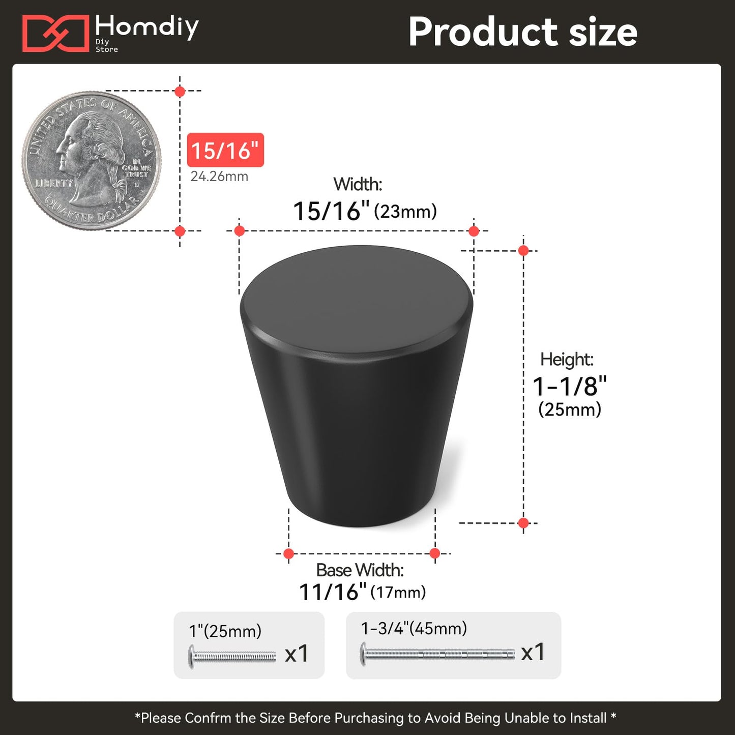 homdiy 10 Pack Black Knobs for Dresser Black Cabinet Knobs Small Drawer Pulls Round Kitchen Cabinet Hardware