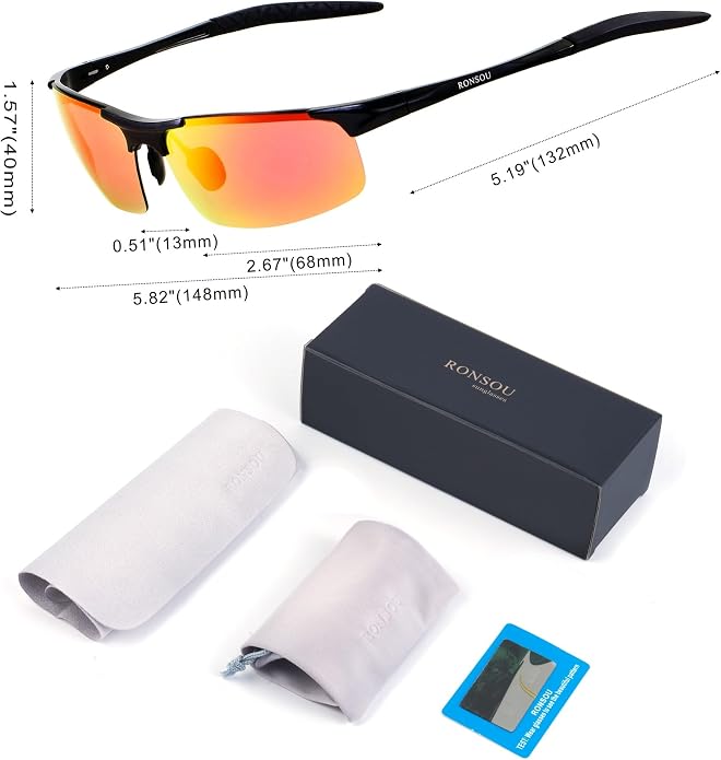 RONSOU Men Sport Al-Mg Polarized Sunglasses Unbreakable for Driving Cycling Fishing Golf