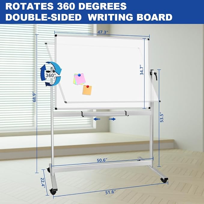 XBoard Rolling Whiteboard 48x36 inch | Double-Sided Mobile Dry Erase Board Aluminium Frame for Home School Office Live Streaming