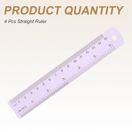 HARFINGTON 4pcs Metal Straight Ruler 15cm Metric SAE Aluminum Alloy Measuring Rulers Scale Tool with Hole for Measure Study Reading Classroom Office, Purple