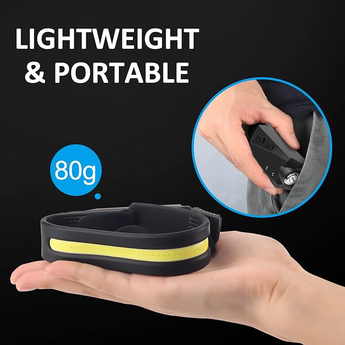 LED Headlamp Rechargeable with Motion Sensor USB Head Lamp Comfortable Headband with Wide Beam 5 Modes 350 Lumen Ultra Bright Flashlight Head light for Outdoor Camping Hiking Running Work Pack of 3