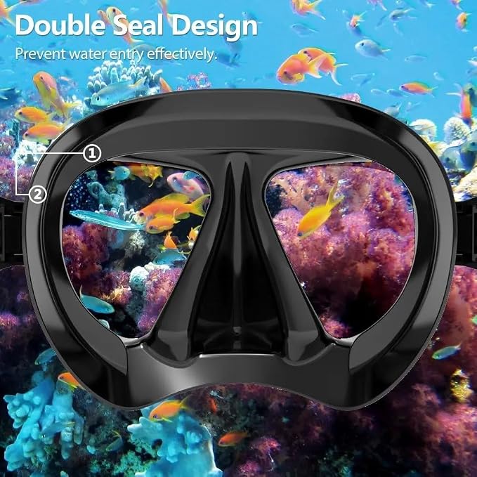 Hyperopia Diving Mask, +2.0 to +5.0 Farsighted Presbyopia Snorkel Mask, Tempered Glass Lens, Anti-Fog Leakproof Silicone Seal for Men Women Underwater Vision
