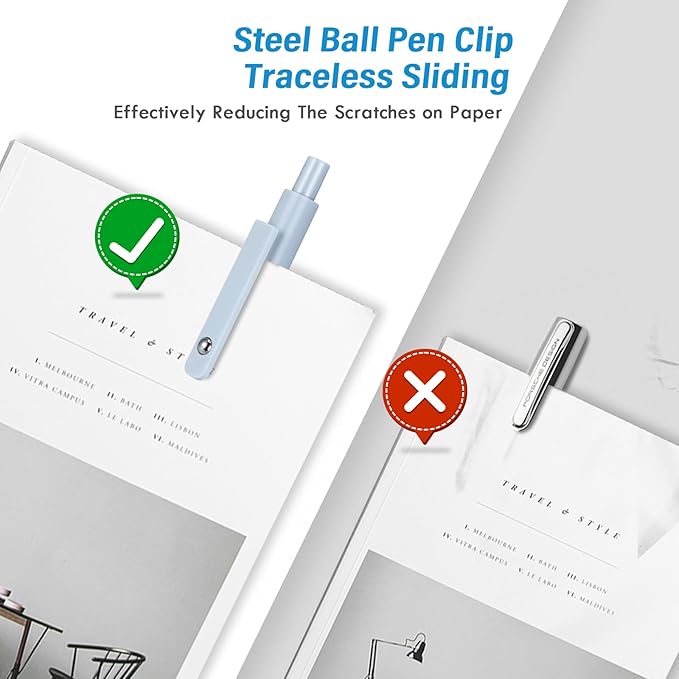 5 Pcs Gel Ink Pens, 0.5mm Fine Point Black Ink Ballpoint Pens, Metal Clip Retractable Pens, Quick Drying Pens for Smooth Writing (Morandi)