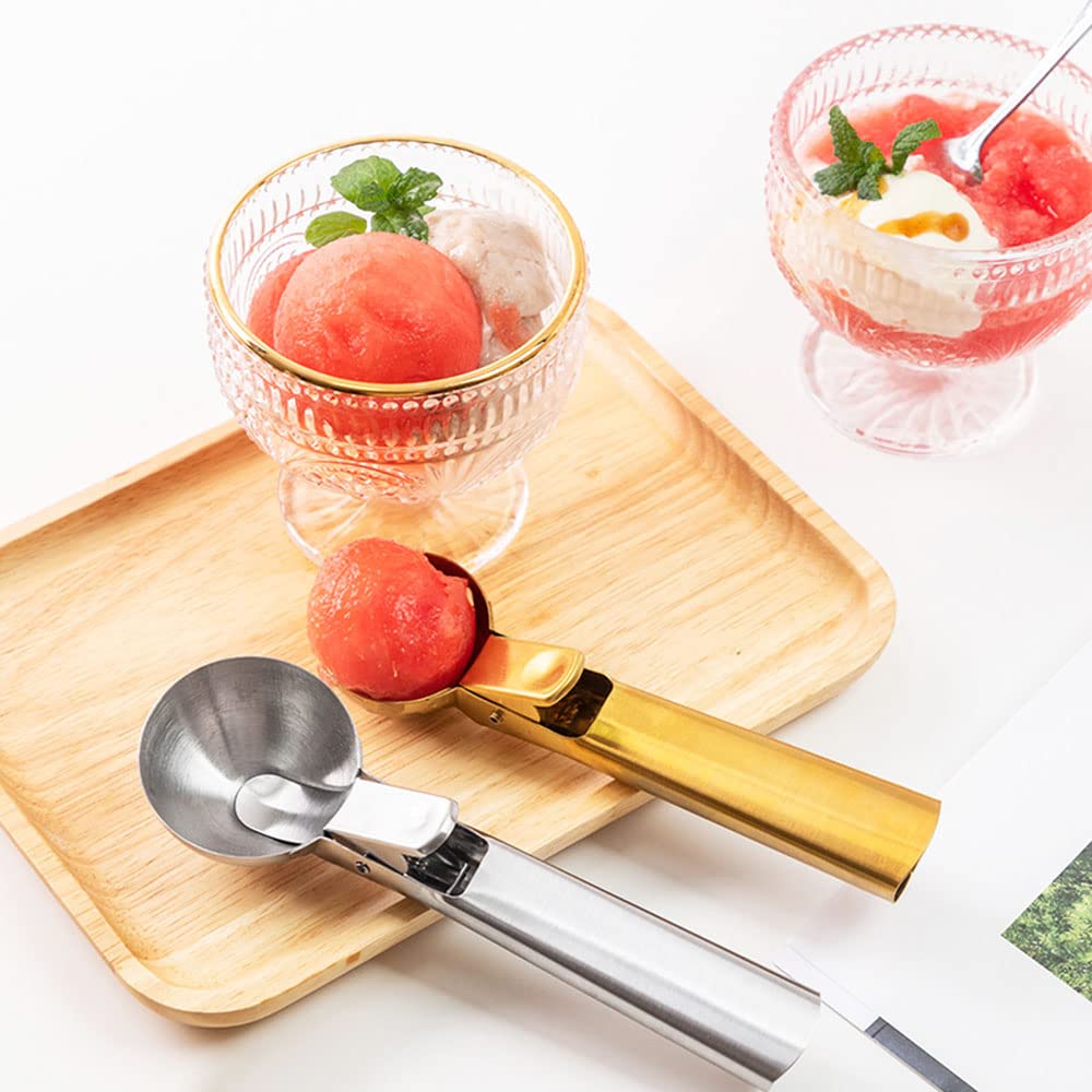 Ice Cream Scooper Stainless Steel, Cookie Scoopwith Trigger Heavy Duty Metal Icecream Scoop,Cookie Scoop Large Size Perfect For Frozen Yogurt, Gelatos, Sundaes (C-Gold 2Pack)