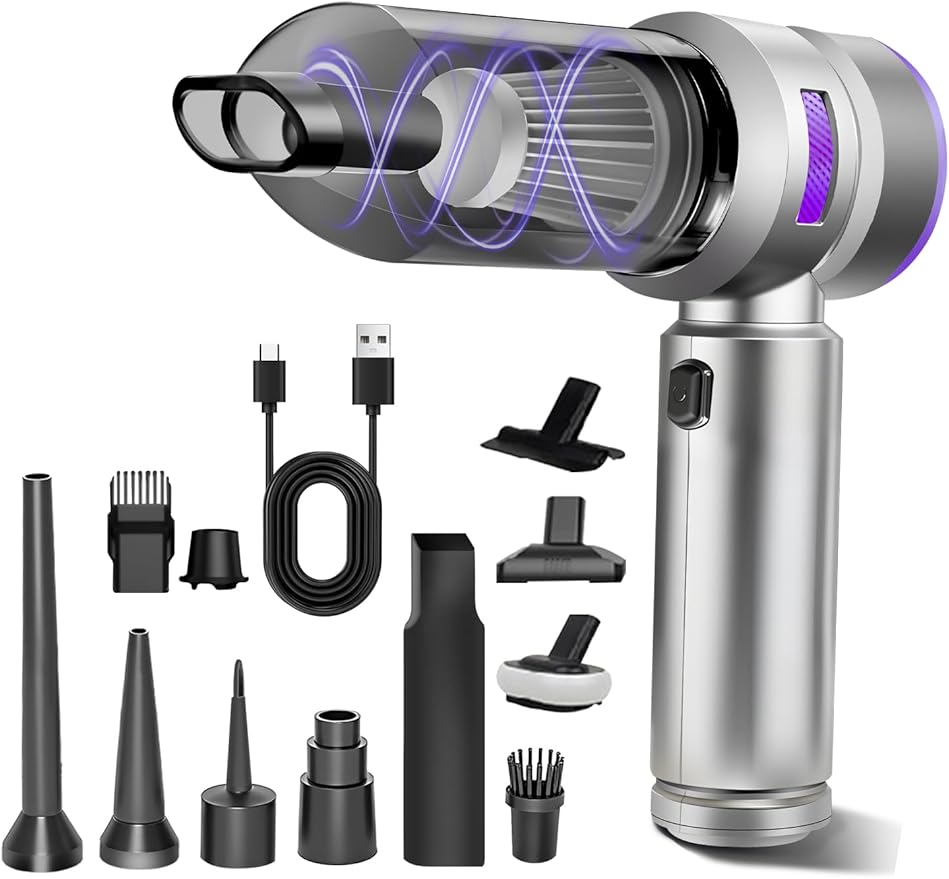 Handheld Car Vacuum Portable Cordless, 15000Pa High Power Handheld Vacuum with Brushless Motor, 4 in 1 Vacuum Cleaner Air Duster for Car Home Office Pet Hair Keyboard