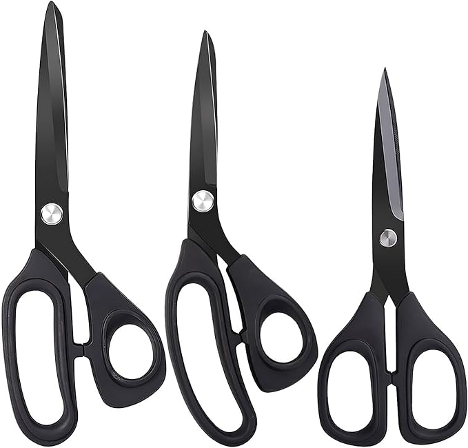Jasni Scissors Set of 3 black titanium non stick blade anti rust Ergonomic Lightweight Soft Rubber Grip tailor scissors office student scissors for School, Office and Family Daily Use 10''/9''/6.5"