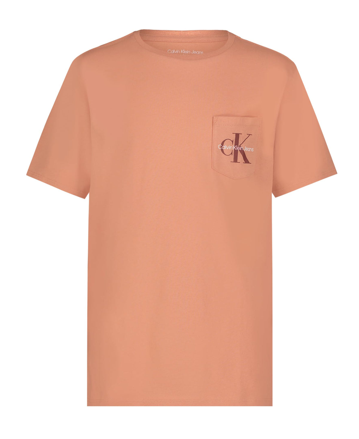 Calvin Klein Boys' Short Sleeve Pocket Logo Crew Neck T-Shirt, Soft, Comfortable, Relaxed Fit, Clay, 8