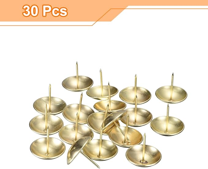 uxcell Upholstery Tacks Nail Pins Furniture, 30Pcs 25x25mm Thumb Tack Pins Assortment Kit Carbon Steel for Home Sofa DIY Decorative Nail Heads Nails, Gold
