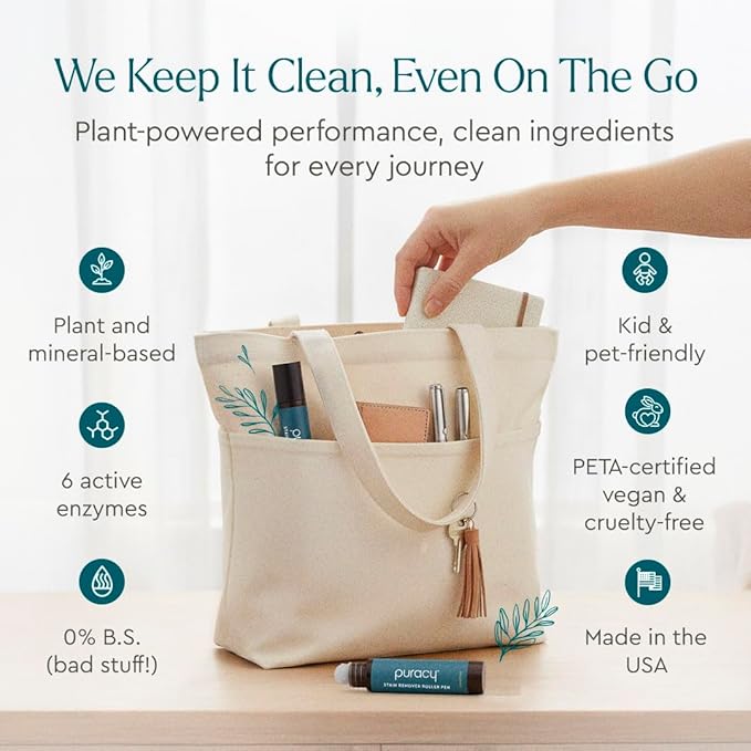 Puracy Stain Remover Pen, Natural Based Travel and Laundry Stain Cleaner for Clothes, Baby Essentials, Kids Stains, Oil and Fabric Spot Cleaner, Unscented (Stain Remover Pen, 0.33 oz, 3 pack)