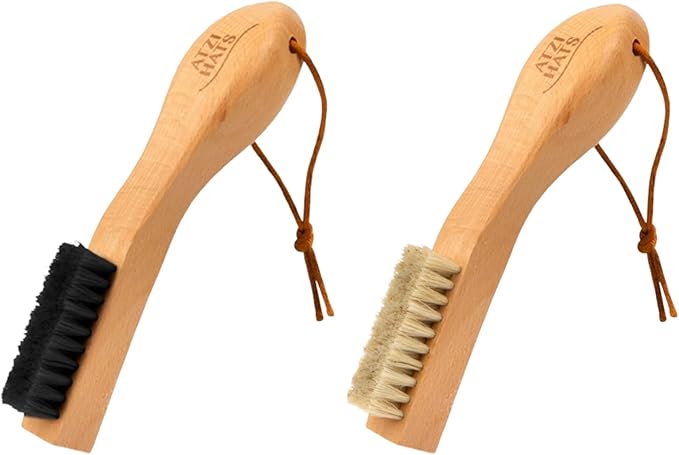 Laundry Stain Remover Clothes Brush Set of 2 Natural Soft Boar Bristle White & Black for Scrubbing Out Tough Stains on Delicate Fabrics, Knits, Cotton, Linens, Small Brush