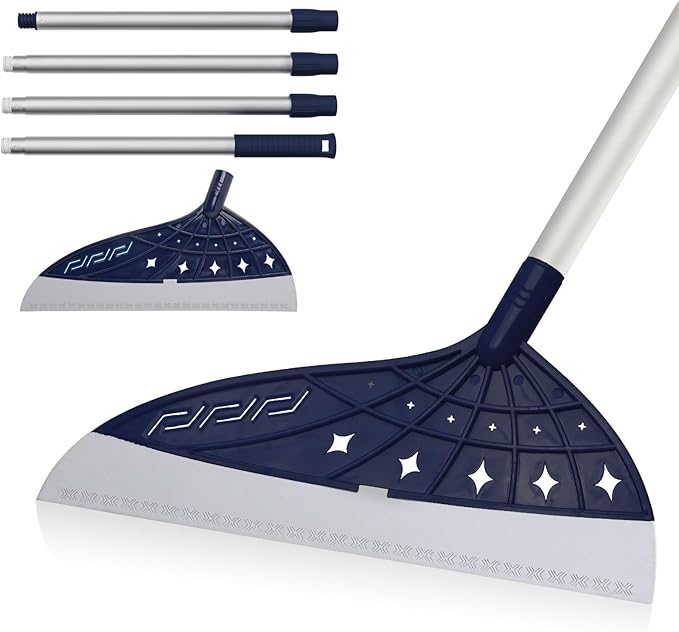 Magic Air Broom, Silicone Broom Floor Squeegee for Glass and Floors with 60’’ Long Aluminum Adjustable Handles,Silicone Squeegee Broom or Pet Hair, Dust and Liquids (Blue)