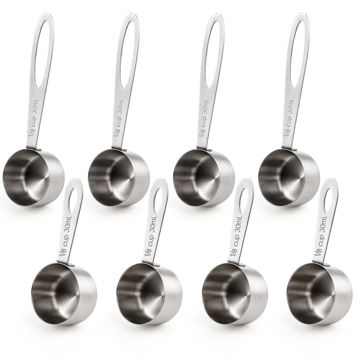 Hedume Set of 8 Coffee Scoop, Stainless Steel Coffee Measuring Scoops 1/8 Cup, Including 4 Pack Short Handled and 4 Pack Long Handle Coffee Scoops for Coffee, Tea, Sugar and Milk, 30 ml