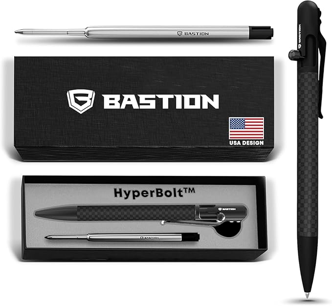 BASTION® Luxury Slim Bolt Action Pen, Lightweight Aluminum EDC Pen with Fine Tip, Professional Ballpoint Pen for School and Work - Black