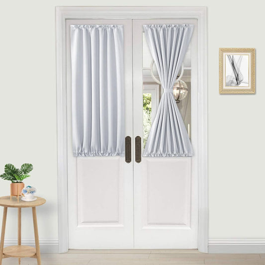 DWCN French Door Curtains – Rod Pocket Thermal Curtain for Doors with Glass Window, Kitchen and Patio Doors for Privacy, 25 X 40 Inch Length, 1 Curtain Panel with Tieback, Greyish White