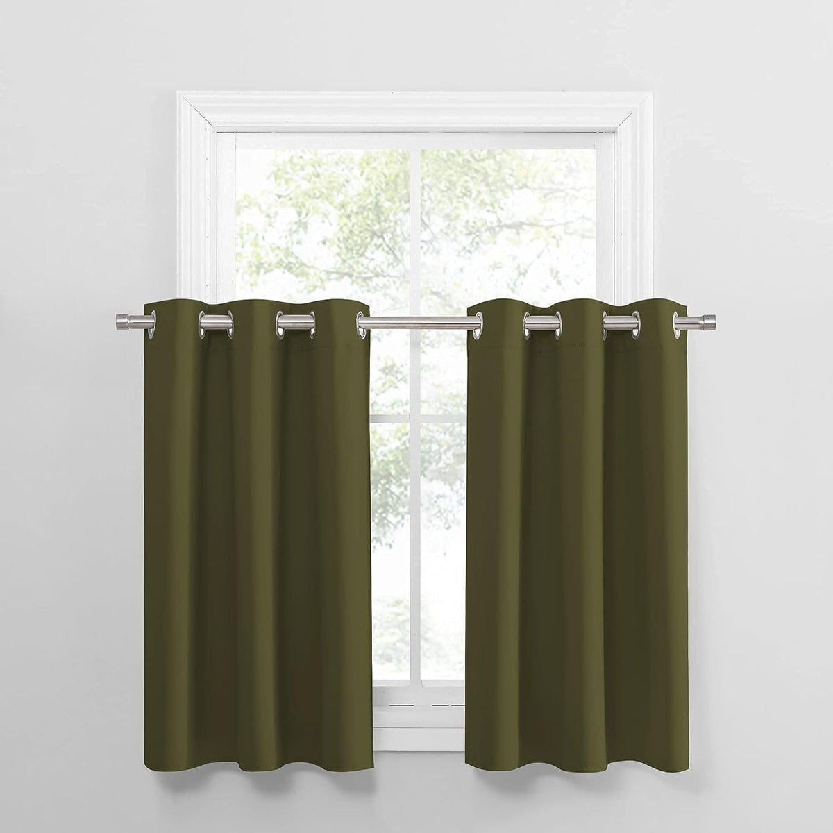 PONY DANCE Window Curtain Tiers - (42 by 36 inches, Olive Green, 2 Pieces) Room Darkening Curtains Short Panels Drapes for Small Half Window Kitchen Decor