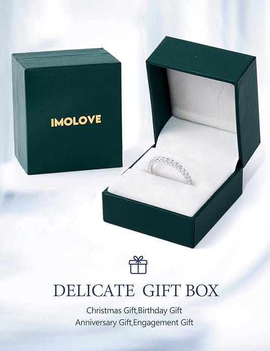 IMOLOVE Moissanite Wedding Band Wedding Rings for Women 925 Sterling Silver Rings with 18K White Gold Plated Eternity Stackable Engagement Ring Anniversary Band Size 3-12