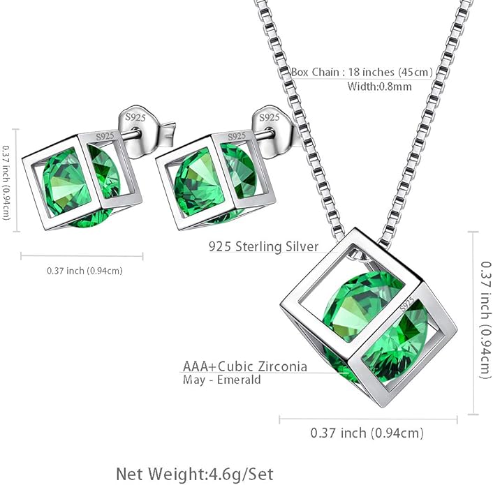 Aurora Tears Birthstone Necklace/Earring 925 Sterling Silver Women Cross/3D Cube/Cresent Moon Birth Stone Jewelry Mens Birthday Gift Anniversary Present