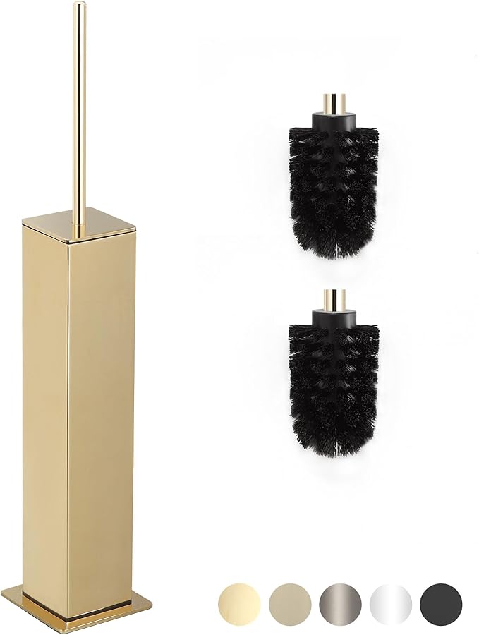 BVL Toilet Brush and Holder Set Gold Stainless Steel 304 Square Freestanding Toilet Brush for Bathroom