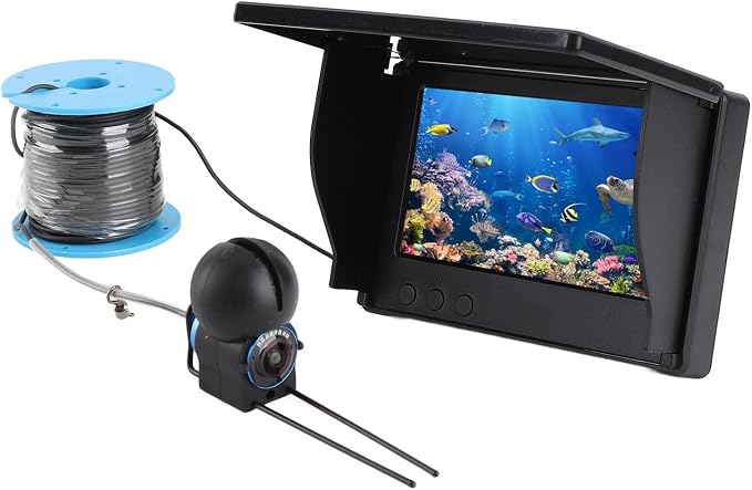 Underwater Fishing Camera with 30m/98ft Cable, IP67 Fish Finder Camera with 4.3" Monitor, IR Lights, 5000mAh Rechargeable Battery, Portable Fishing Camera for Lake, Boat, Ice Fishing
