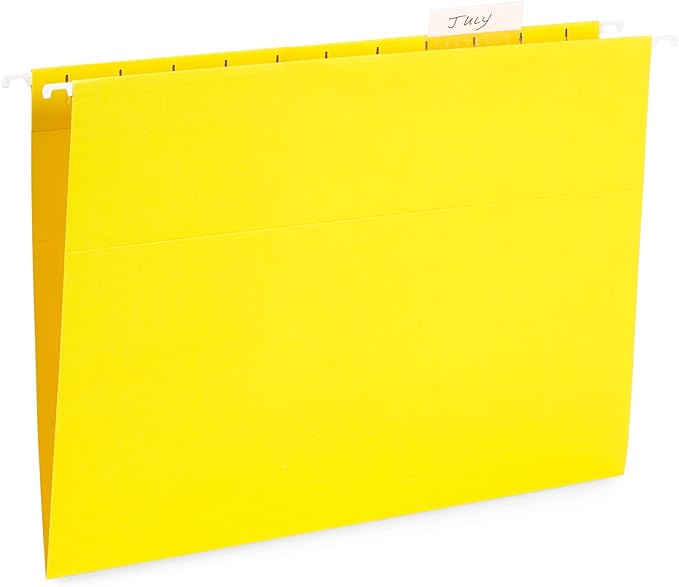 Blue Summit Supplies Hanging File Folders, 25 Reinforced Hang Folders, Designed for Home and Office Color Coded File Organization, Letter Size, Yellow, 25 Pack