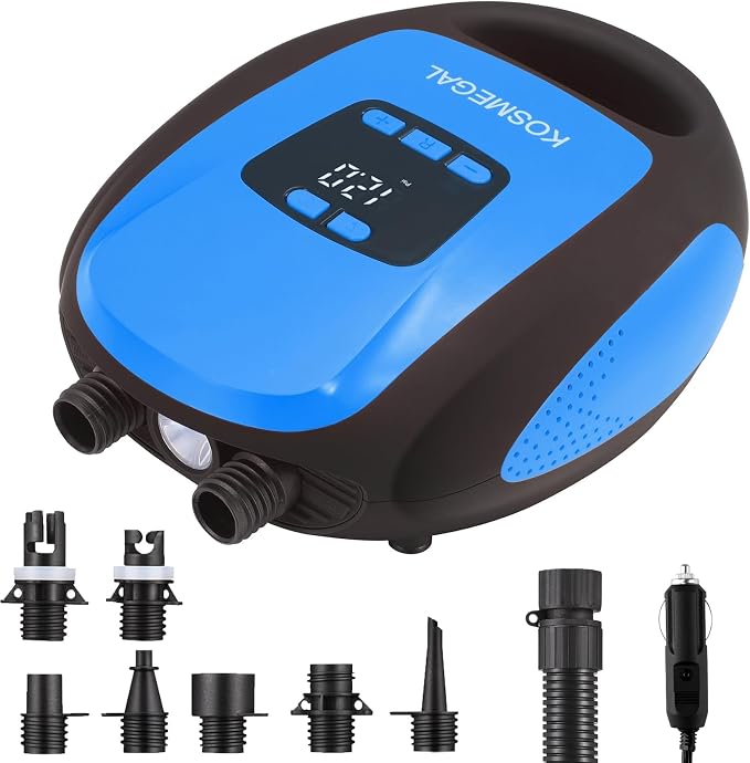 kosmegal Paddle Board Pump Electric Portable, SUP Pump for Paddleboard, 20PSI Air Compressor with Auto-Off, Deflation Function for Inflatables, Kayaks and Boats