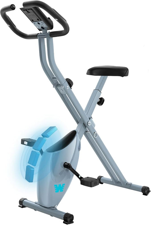 BARWING Stationary Exercise Bike for Home Workout, 5 IN 1 Foldable Indoor Cycling Bike for Seniors, 350LB Capacity, 16-Level Magnetic Resistance, Seat Backrest Adjustments