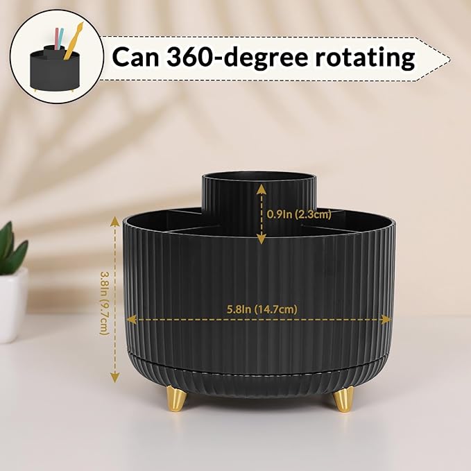 SKYDUE 360 Degree Rotating Desk Organizer, Dual-Purpose Pencil Pen Holder for Desktop, Rotating Desk Pen Organizer with 5 Slots, Office Supplies, Pencil Cup for Office, School, Home