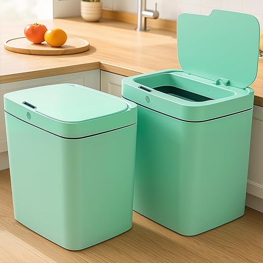 Two Green Smart Sensor Trash cans with a Capacity of 3.2 gallons, Supporting Multiple Opening Methods, Waterproof Design, Anti Odor Design, Fast Response, Suitable for Kitchens,bedrooms,Offices, etc