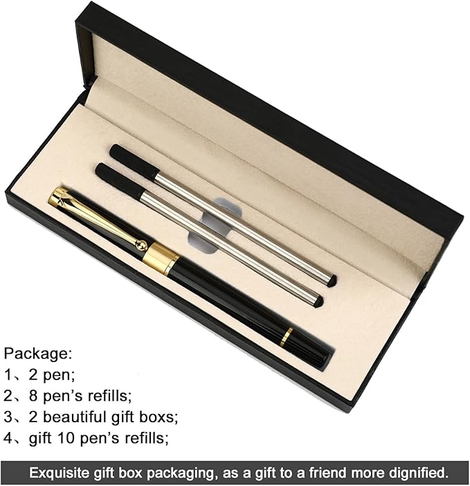 YIVONKA Ballpoint Pen Black Refill,Luxury Ballpoint Line width 0.5mm,Best Ball Pen Gift Set for Men & Women Professional Executive,Office,Nice BallPens Classy Gift Box (2 Black)