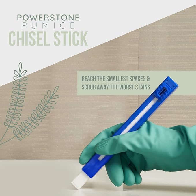 Powerstone Pumice Long Lasting Chisel Sticks - 8 Pack | Refillable Case with 8 Scouring Sticks to Remove Stains, Limescale & Carbon Buildup from Stoves, Ovens, BBQ Grills, Sinks, Tiles, Toilets & More