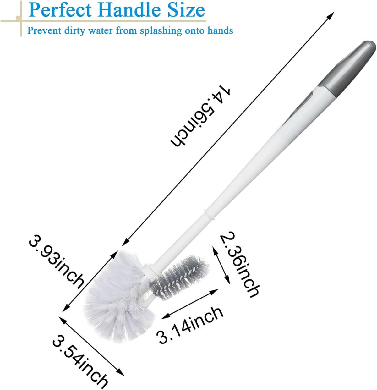 2 Pack Toilet Bowl Brush Without Holder for Bathroom, Under-Rim Double Brush Head, Long Handle Household Cleaning Brushes Set (2 Pack Grey Brush Without Holder)