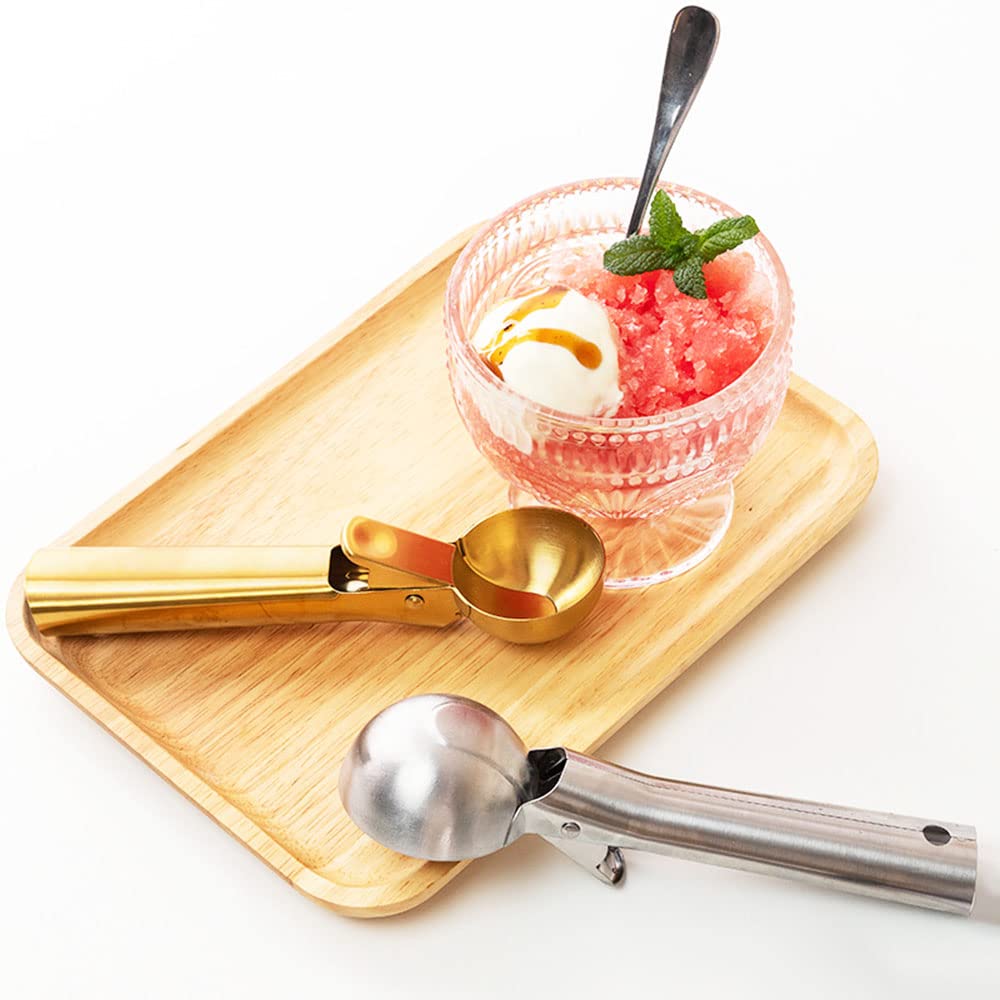 Ice Cream Scooper Stainless Steel, Cookie Scoopwith Trigger Heavy Duty Metal Icecream Scoop,Cookie Scoop Large Size Perfect For Frozen Yogurt, Gelatos, Sundaes (C-Gold 2Pack)