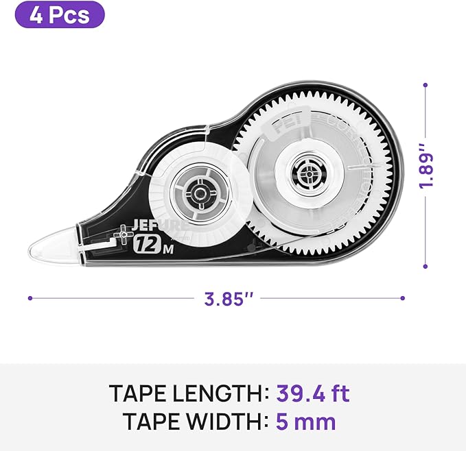 4 Pcs Correction Tape, 39.37 Ft White Wrong Out Tear-Resistant Bulk, Instant Corrections Easy to Use Applicator for School, Office, Note Taking, Journal (Tape Width 0.2 in，Clear)