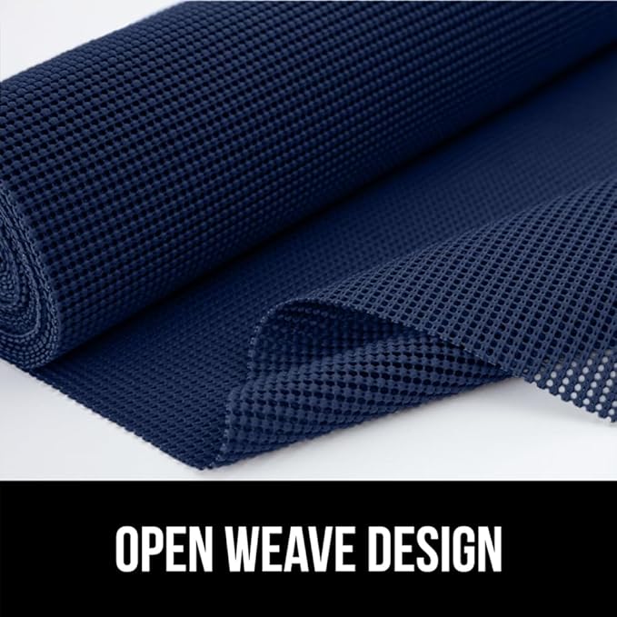 GORILLA GRIP powerGRIP Drawer Shelf and Cabinet Liner, Thick Strong Hold, Non-Adhesive Liners Protect Kitchen Cabinets and Cupboard, Bathroom Drawers, Easy Install, Breathable Mat, 17.5" x10', Navy