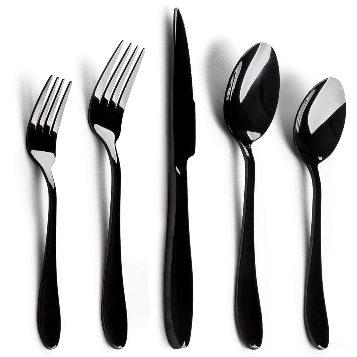 E-far Silverware Set, 20-Piece Black Stainless Steel Flatware Utensil Set, Include Knife/Spoon/Fork, Mirror Polished, Dishwasher Safe - Service for 4