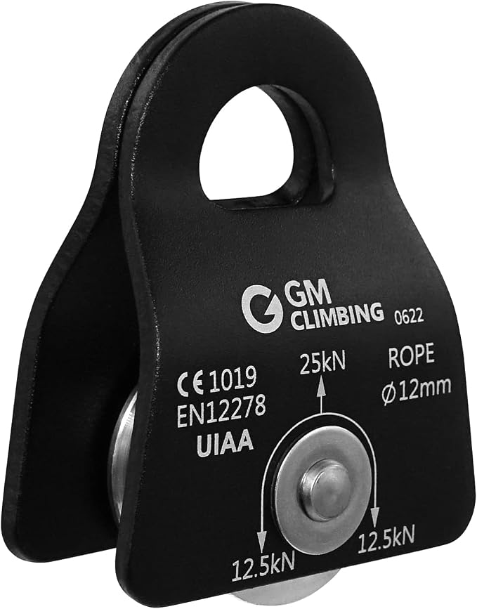 GM CLIMBING Micro Prusik Minding Pulley 25kN CE UIAA Certified 12mm Single Pulley Mobile Side Plates for Arborist Rigging Climbing Rescue
