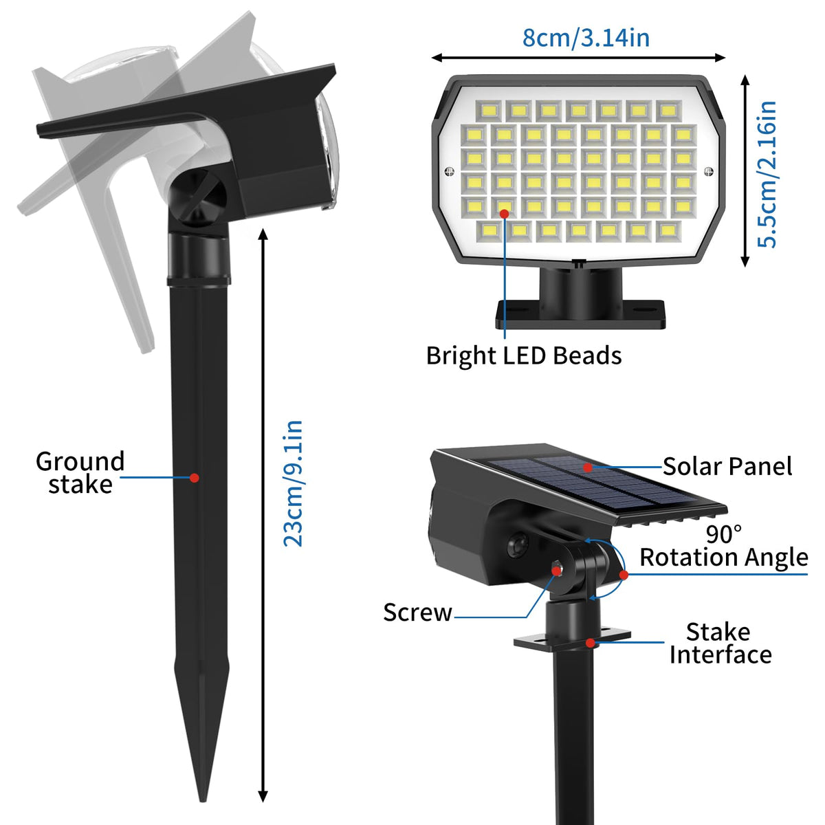 Tadyreal Solar Spot Lights Outdoor 10 Pack, [46 LED/3 Modes] Solar Landscape Spotlights Waterproof, 2-in-1 Auto On/Off Solar Powered Lights for Outside Yard Garden Wall Pathway(Cool White)