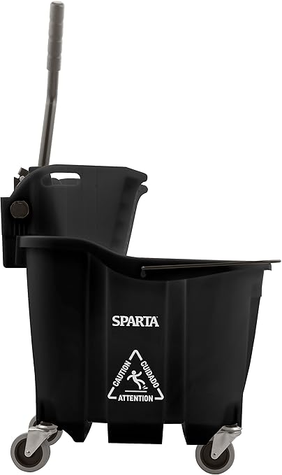 Carlisle FoodService Products Omnifit Mop Bucket with Side Press Wringer for Floor Cleaning, Kitchens, Restaurants, Office, And Janitorial Use, Polypropylene (Pp), 35 Quarts, Black