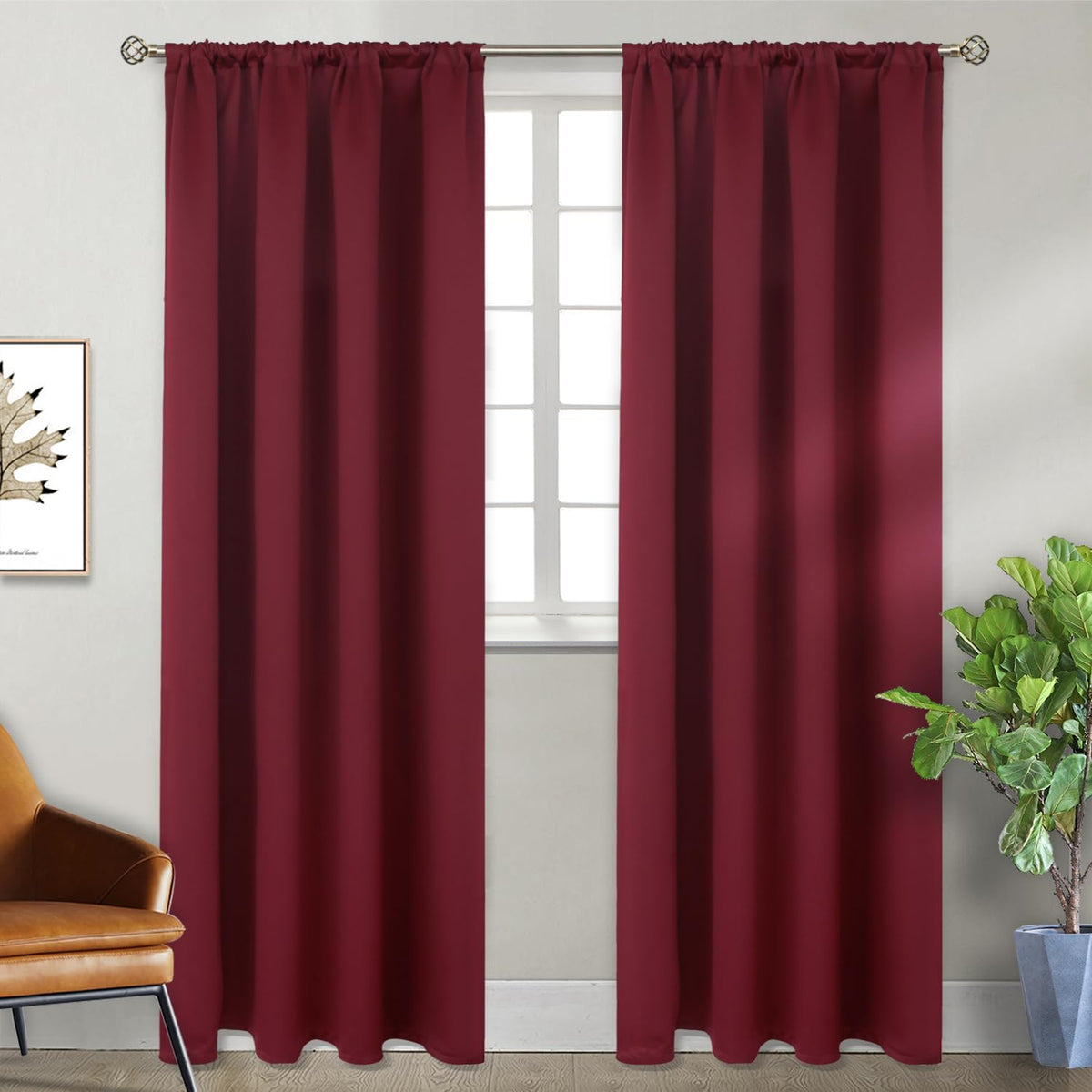 BGment Burgundy Blackout Curtains 90 Inch Long for Living Room - Wine Red Thermal Insulated Drapes with Rod Pocket Darkening Blinds for Dining Bedroom, 52 x 90 Inch, 2 Panels