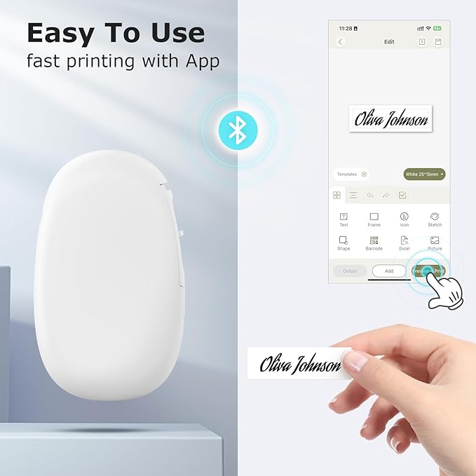 SUPVAN E10 Bluetooth Label Maker Machine with Tape, Continuous Waterproof Label, Versatile App with 35 Fonts and 1k+ Icons, Inkless Labeler for Home, Kitchen, School, Office Organization, White