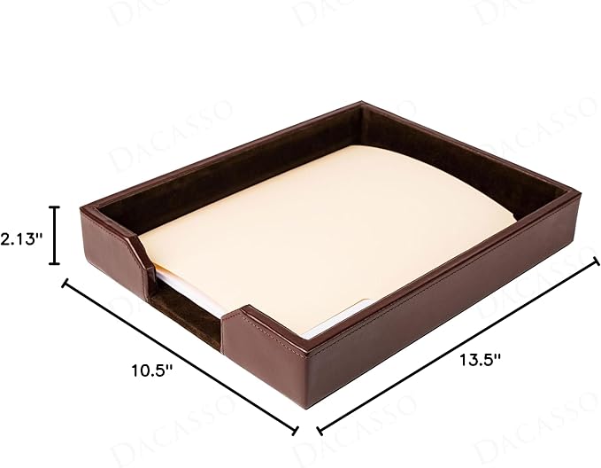 Dacasso Dark Brown Bonded Leather Luxury Letter Tray Holder - Paper Organizer for Desktop Office Essentials & Executive Desk Decor