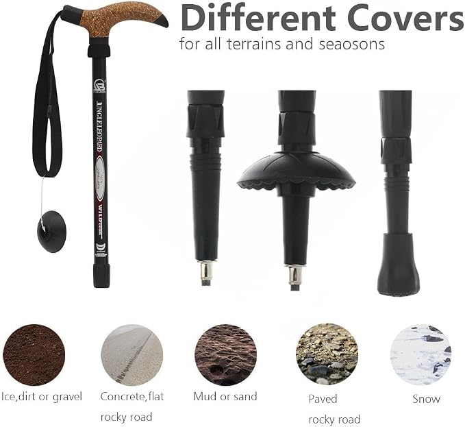 Aluminum Alloy Quick Lock Trekking Pole Anti-Shock Walking Stick Adjustable Cane Crutch for Mountains Trekking Hiking,Ultralight Collapsible with Cork Grips Tungsten Tips