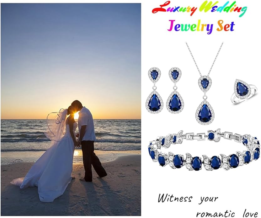 LMXXVJ Teardrop Jewelry Set for Women，Necklace Earrings Adjustable Ring Bracelet Set Fashion Formal Platinum/Gold/Rose Gold Jewelry Gift Girl/Mom/Wife/Grandmother/Best Friend/Aunt
