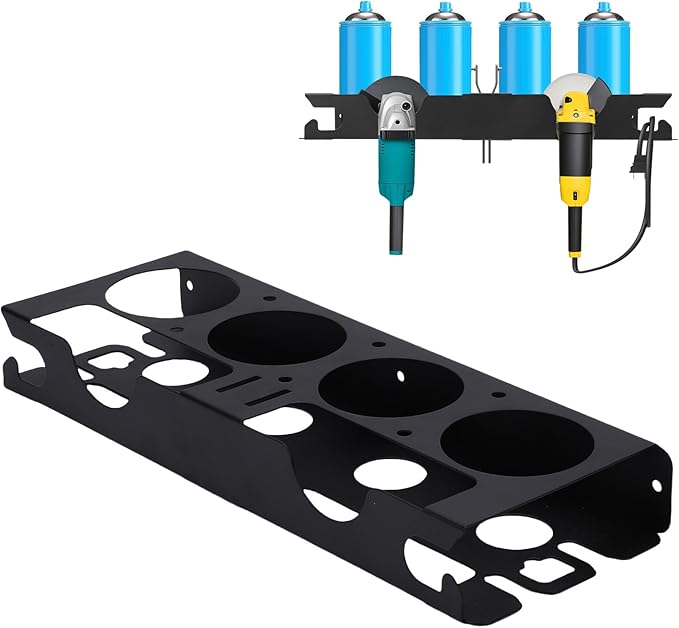 Wall Mount Tool Organizer with Spray Bottle Holder and Angle Grinder Holder, Metal Garage Tool Organizer, Power Tool Storage Rack, Detailing Brush Holder, Wall Mounted Storage Rack