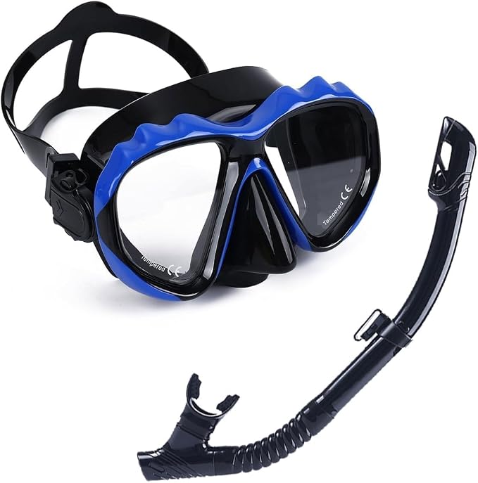 Diving Mask with Tempered Glass Lenses, Snorkel Gear for Men and Women, Clear Vision for Underwater Activities
