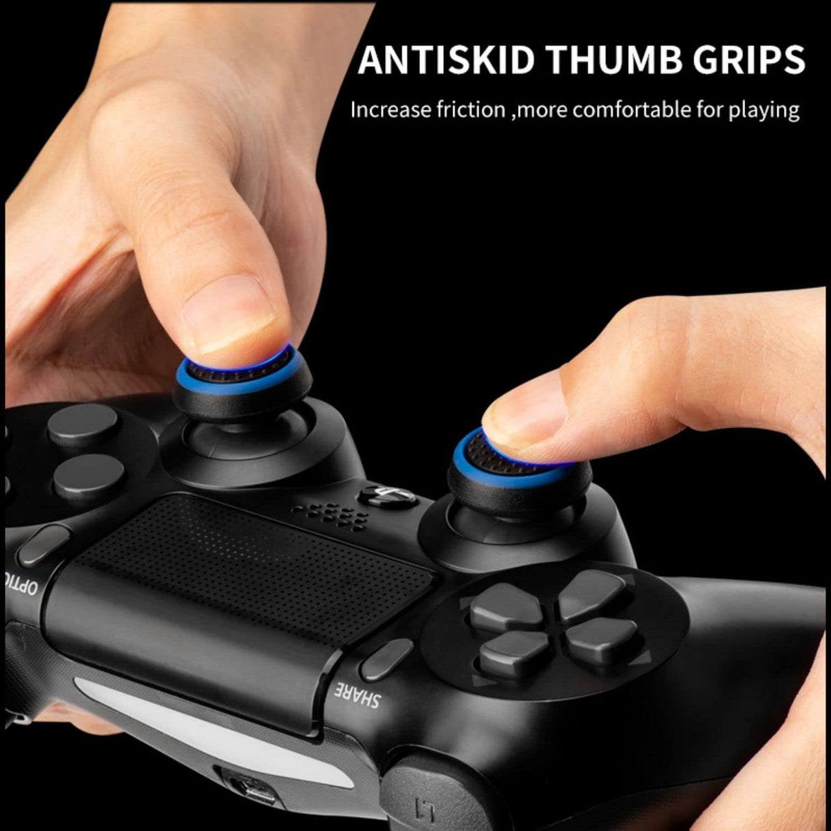 Controller Silicone Case Grip Set for PS4 - Rubber Protector Handle with 2X Joystick Thumb Caps and 2X Analog Precision Rings - Compatible with PS4/Slim/Pro - Blue Stripe