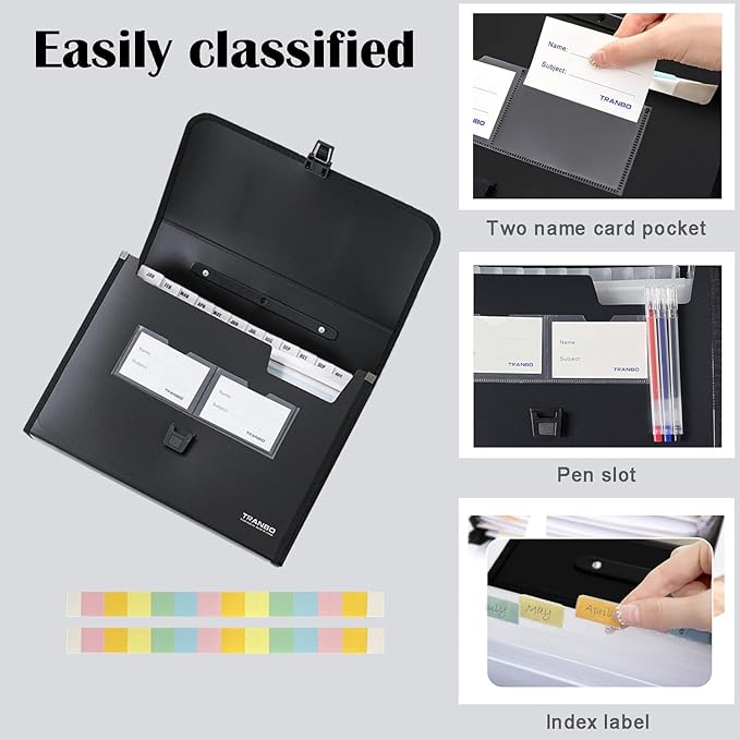 2 Pack 25 Pockets Letter Size/A4 Accordion File Organizer with Handle, TRANBO Expanding File Folder, Expandable Document Paper Organizer for Travel School Office