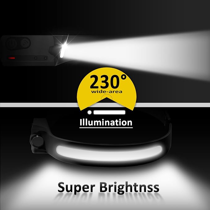 5x Rechargeable Headlamp LED 350 Lumen Bright Head Lamp with Motion Sensor Lightweight USB Head Light Comfortable Headband with Wide Beam 5 Mode Waterproof Head Flashlight for Outdoor Running Camping